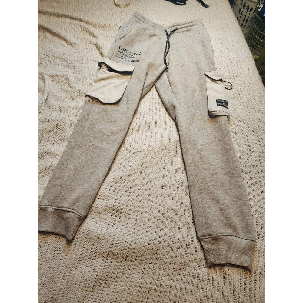 Southpole Mens Cargo Jogger Sweatpants Gray Fleece Lined‎ Streetwear Small